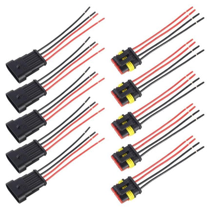 Waterproof Car Connector Plug for Everyday Vehicle Maintenance - set of weatherproof 3-pin wiring harness connectors with red and black leads