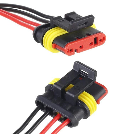 Waterproof Car Connector Plug for Everyday Vehicle Maintenance – 3-pin sealed automotive wiring connector with red, black wires and yellow gasket