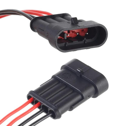 Waterproof Car Connector Plug for Everyday Vehicle Maintenance — black 3-pin sealed automotive wiring connector with red and black wires