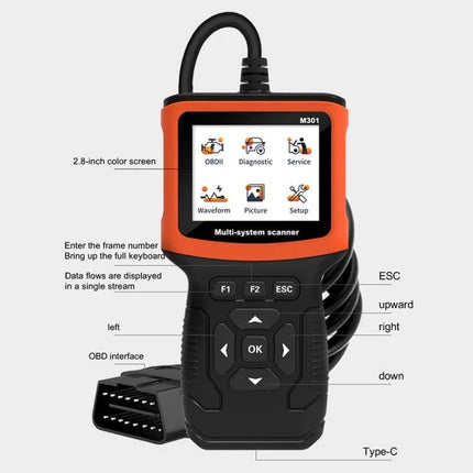 Handy Device for Everyday Car Diagnostics and Maintenance - handheld OBDII scanner with 2.8-inch color screen and Type-C port