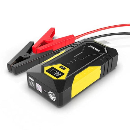 FOXSUR Portable Emergency Car Jump Starter Power Supply compact jump starter with clamps, USB ports and LED light for roadside battery rescue