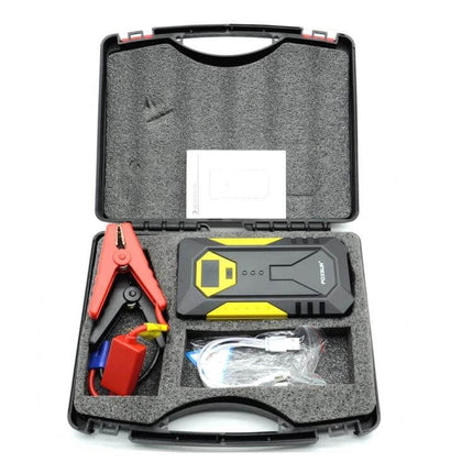 FOXSUR Portable Emergency Car Jump Starter Power Supply compact kit in protective case with jumper clamps and charging cables