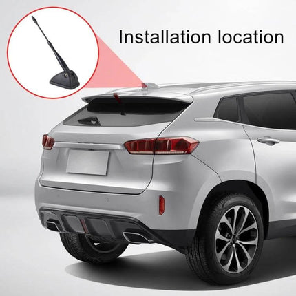 15.5cm Aluminum Car Roof Antenna Mast for Radio Signal installed on rear roof of silver SUV showing installation location and decorative design