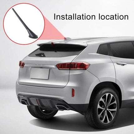Car Roof Antenna Mast for Signal and Aesthetic Enhancement shown attached to a silver SUV roof near the rear window