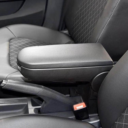Center Armrest Box Cover For Volkswagen Jetta Golf Bora installed in black leather-look finish, durable plastic base, restores elbow support and clean interior
