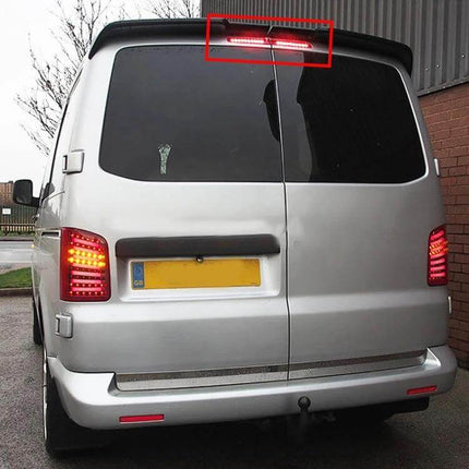 Volkswagen Transporter LED Brake Light - High Position mounted on rear door of silver VW T5/T6 van, bright LED third brake light visible