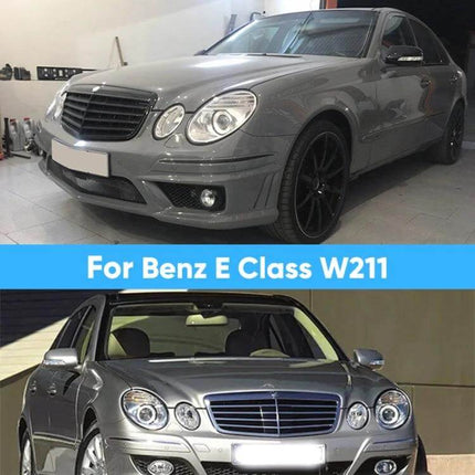 Mercedes-Benz E-Class Left Headlight Protective Cover installed on driver-side headlamp of W211 silver Mercedes for lens protection