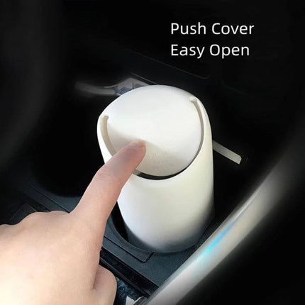 Car Multifunctional Mini Trash Can Black For Car Cabin - compact silicone/ABS push-cover trash can in cup holder, one-hand easy open for wrappers and tissues