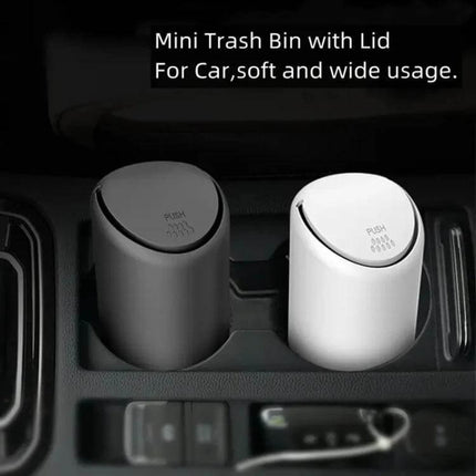 Car Multifunctional Mini Trash Can Black For Car Cabin compact silicone ABS trash bin with push lid fits cup holder 15x6.8cm