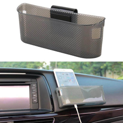 Car Multifunctional Storage Box For Phones And Small Essentials in gray silicone ABS, compact dashboard organizer holding phone, cards and change