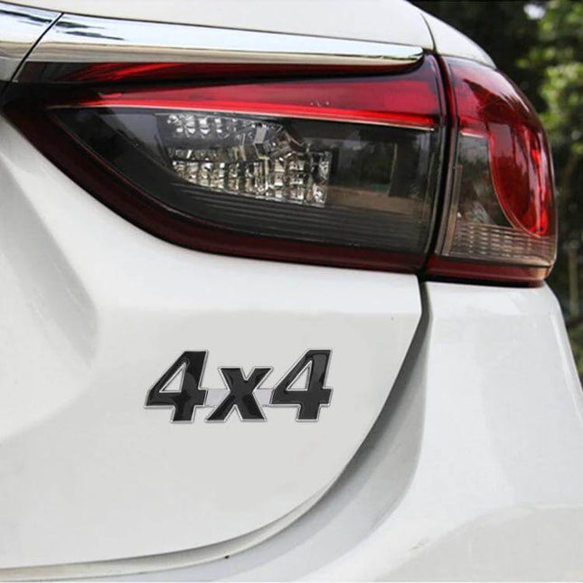 Personalized Aluminum Alloy Car Decorative Sticker on white car near rear light showing 4x4 emblem durable mini aluminum decal