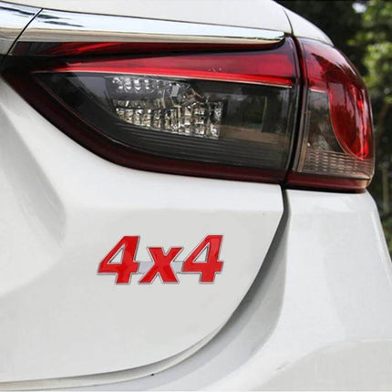 Personalized Aluminum Alloy Car Decorative Sticker red 4x4 emblem adhered to white car rear near taillight