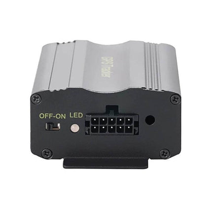 Deaoke Wireless GPS Tracker for Vehicle Security with Remote Control compact GSM GPS vehicle tracker front view with power switch and connector