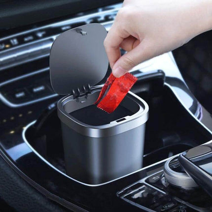 Car Center Armrest Storage Box With Push Lid Trash Can in car cup holder with one-handed push lid and elastic opening