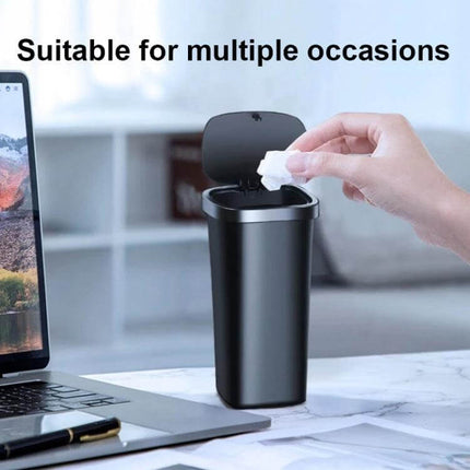 Car Center Armrest Storage Box With Push Lid Trash Can on desk showing one-handed push lid for tidy disposal and compact in-cabin use