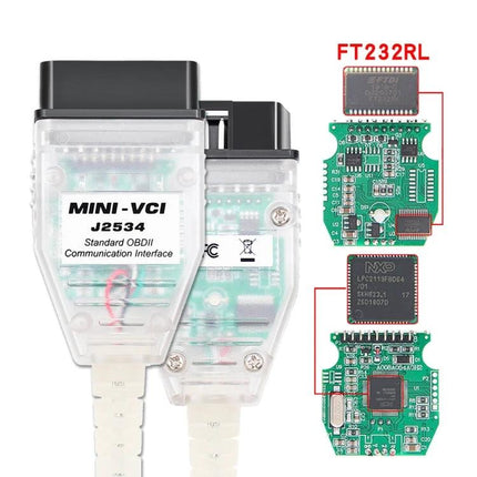 Toyota Diagnostic Cable for Everyday Vehicle Maintenance - clear MINI-VCI J2534 OBDII diagnostic cable with circuit boards