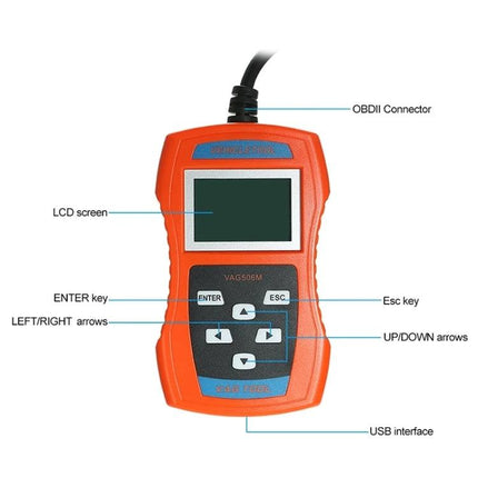 Handy Car Diagnostic Device for Daily Vehicle Maintenance handheld OBDII scanner with LCD, arrows, Enter/Esc keys and USB interface