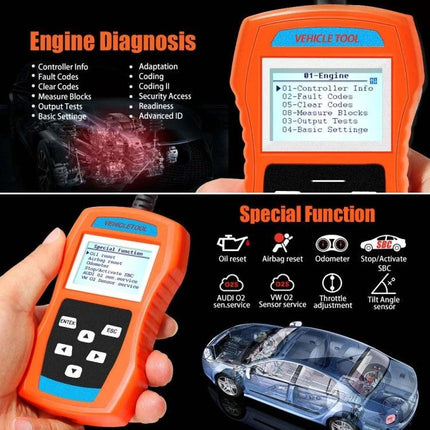 Handy Car Diagnostic Device for Daily Vehicle Maintenance handheld OBD2 scanner showing engine diagnosis and special functions