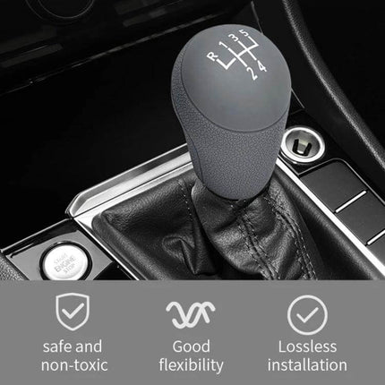 Volkswagen 5-Speed Silicone Shift Knob Cover For Daily Use on black leather gear boot, textured grip, easy-clean silicone