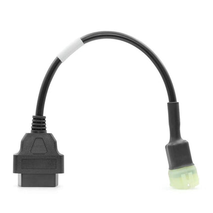 Kawasaki Adapter Cable for Motorcycle Diagnostic Checks — black diagnostic adapter cable with OBD connector and green Kawasaki plug