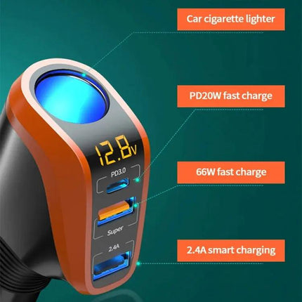 Car Charger With USB-C And USB Dual Ports, Cigarette Lighter