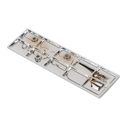 Personalized Aluminum Alloy Stickers for F-SPORT Cars - chrome adhesive backing and mounting clips on white background