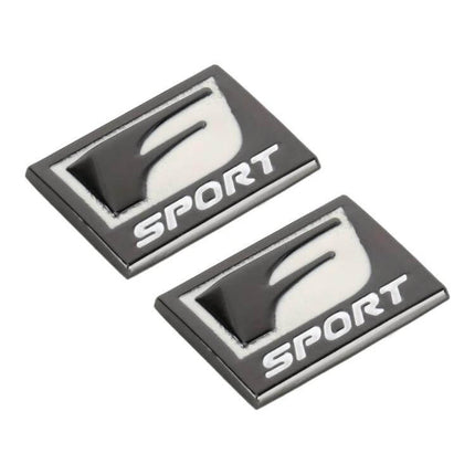 F-Sport Aluminum Alloy Personalized Car Stickers, Type D - pair of black silver mini emblems for hood or trunk, durable lightweight aluminum alloy