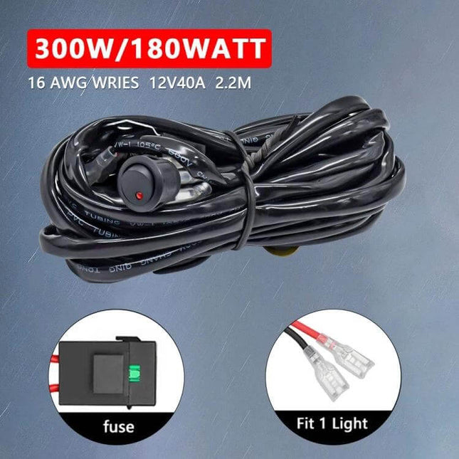 Off Road Vehicle Waterproof Switch Wiring Harness For Lights compact 12V 16AWG 2.2M with adhesive key switch and fuse for 1 work light up to 300W