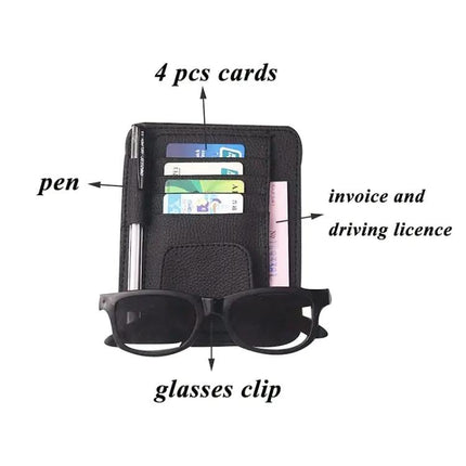 Multifunctional Litchi Pattern PU Leather Glasses Holder On Sun Visor | Syndmart
