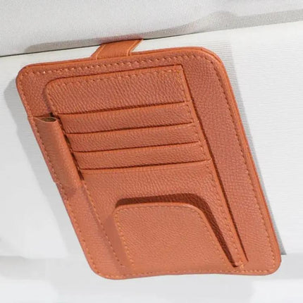 Multifunctional Litchi Pattern PU Leather Glasses Holder On Sun Visor | Syndmart