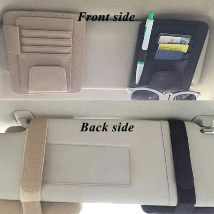 Multifunctional Litchi Pattern PU Leather Glasses Holder On Sun Visor | Syndmart