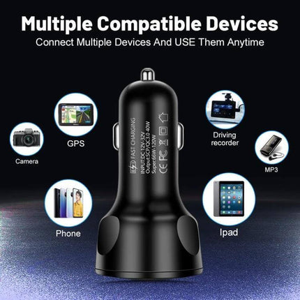 Car Charger With Digital Display And Voltmeter 4 In 1 - compact 66W dual USB fast charge car adapter with digital voltmeter for phones tablets GPS