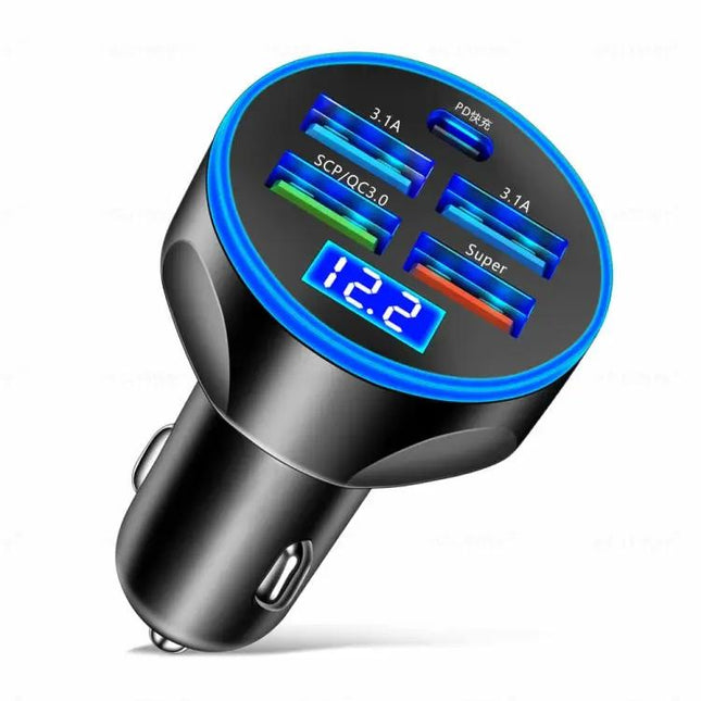 Car Charger With Digital Display Voltmeter For On The Go Use