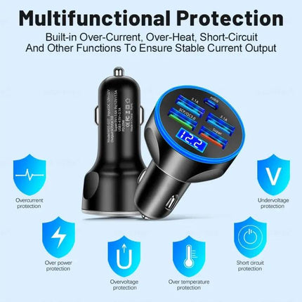Car Charger With Digital Display Voltmeter For On The Go Use