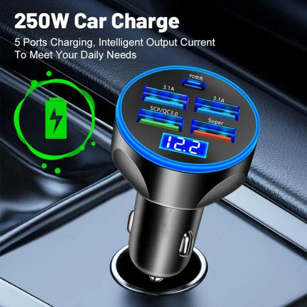 Car Charger With Digital Display Voltmeter For On The Go Use