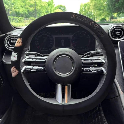 Round Style Plush Steering Wheel Cover 38cm For Everyday Driving