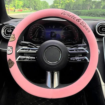 Round Style Plush Steering Wheel Cover 38cm For Everyday Driving