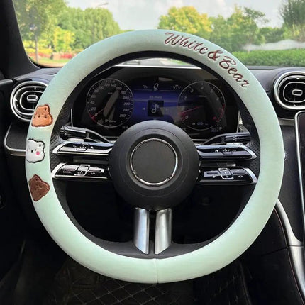 Round Style Plush Steering Wheel Cover 38cm For Everyday Driving