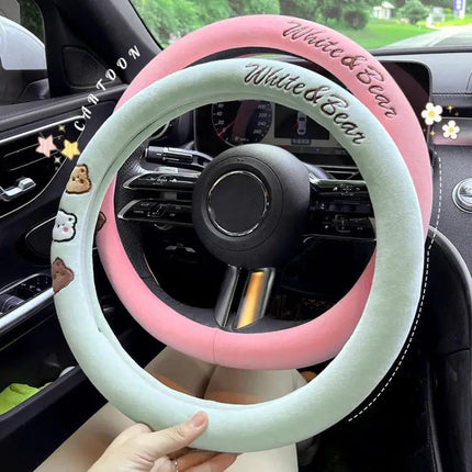 Round Style Plush Steering Wheel Cover 38cm For Everyday Driving