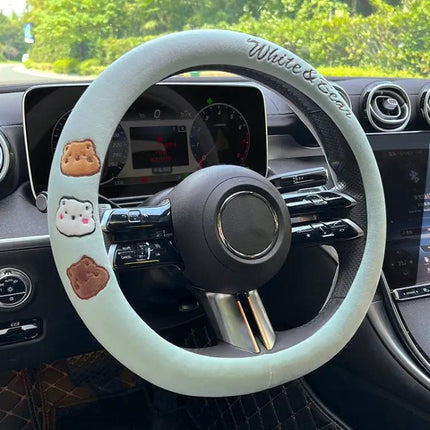 Round Style Plush Steering Wheel Cover 38cm For Everyday Driving