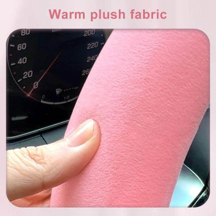 Round Style Plush Steering Wheel Cover 38cm For Everyday Driving - pink warm short plush fabric, anti-slip inner ring, soft cushioned grip