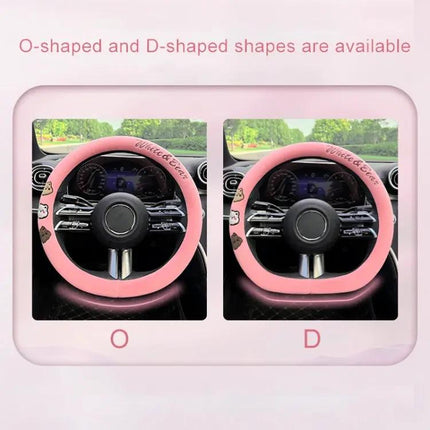 Round Style Plush Steering Wheel Cover 38cm For Everyday Driving