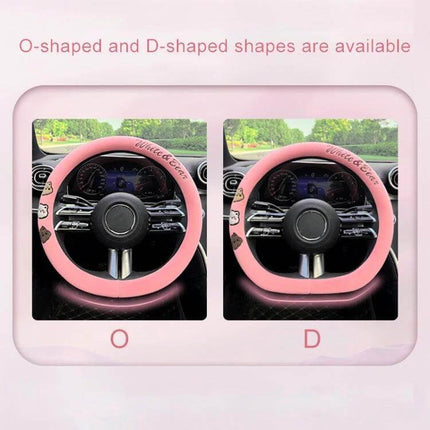 Round Style Plush Steering Wheel Cover 38cm For Everyday Driving pink O-shaped and D-shaped options with anti-slip rubber inner ring