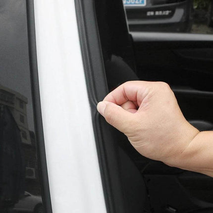 5 Meter Long Rubber Seal Strip for Car Door Protection shown on car pillar being pressed into place to seal gaps and reduce water dust noise