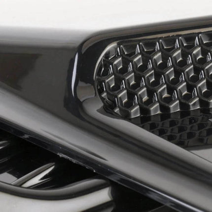 Black Car Hood and Fender Vent Decorative Stickers shown as glossy black ABS vent trim detail on car hood