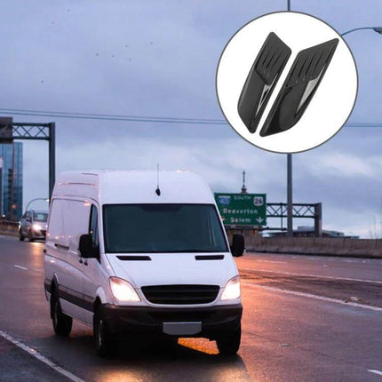 Black Car Hood and Fender Vent Decorative Stickers shown on white van hood and fender, glossy black ABS vents enhancing appearance and heat absorption