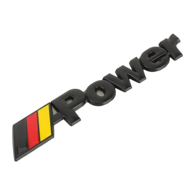 Germany Flag Style Metal Decorative Car Sticker for Vehicles - zinc alloy black 'power' badge with Germany flag stripes for bumpers
