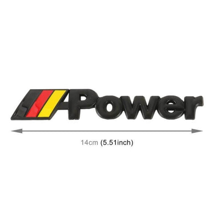 Germany Flag Style Metal Decorative Car Sticker for Vehicles - 14cm zinc alloy black 'Power' badge with German flag stripes