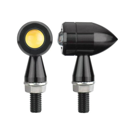 Pair of Mini Motorcycle Turn Signals for Easy Replacement compact black LED bullet indicators front and rear mounting