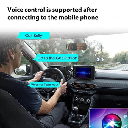 Car Intelligent AI Box Wireless Android Auto Adapter demonstrating voice control in car dashboard for hands-free calls, navigation and messages